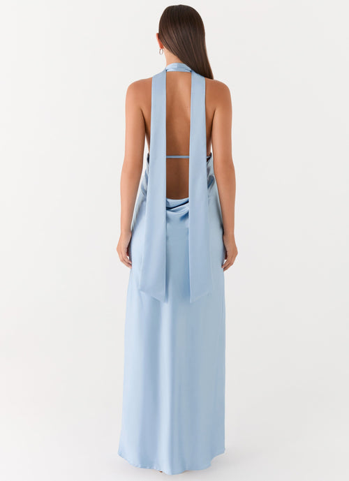 Alicia Satin Halter Maxi Dress - Baby Blue