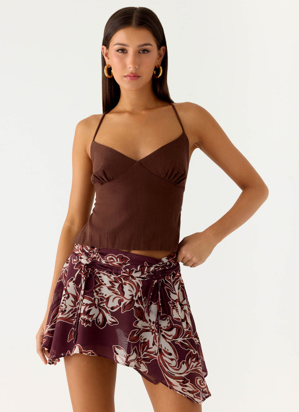 Fiore Asymmetrical Mini Skirt - Espresso Meadow