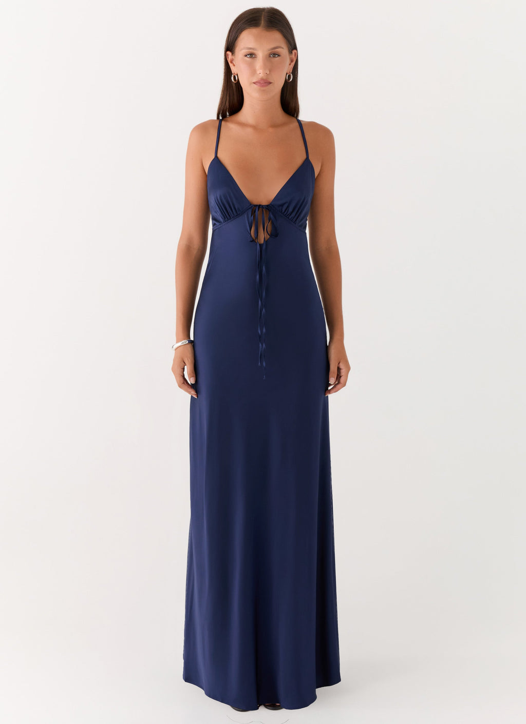 Flora Satin Maxi Dress - Navy