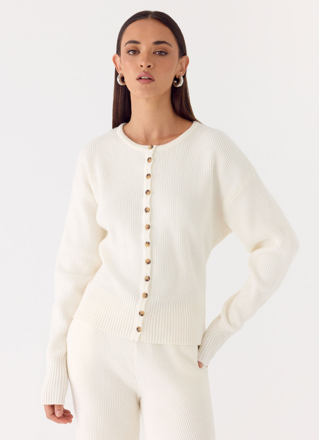 Harrison Cinched Knit Cardigan - Ivory