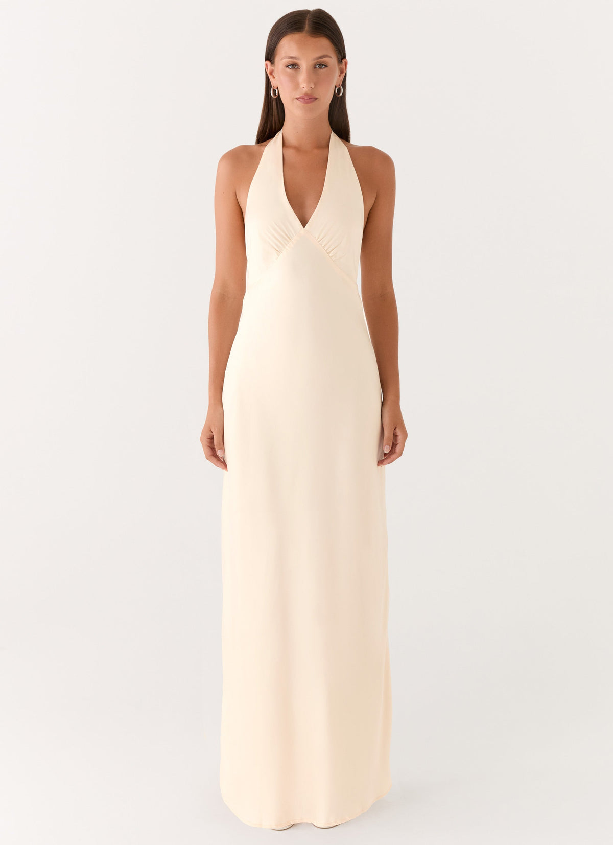 Heavy Hearted Satin Maxi Dress - Pearl