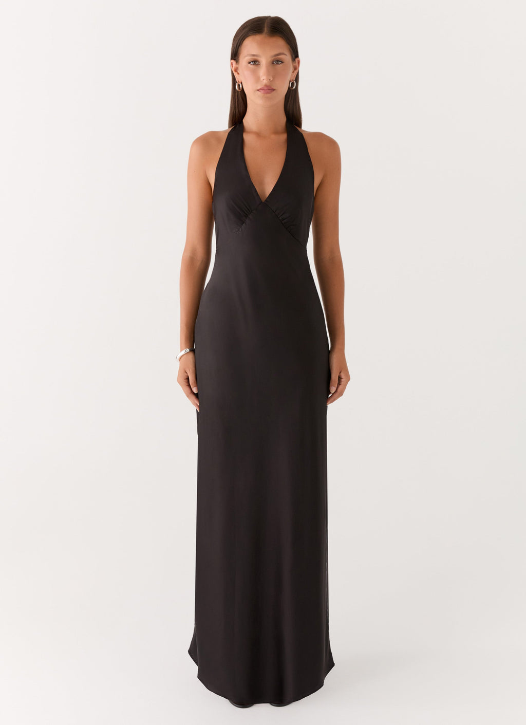 Heavy Hearted Satin Maxi Dress - Black