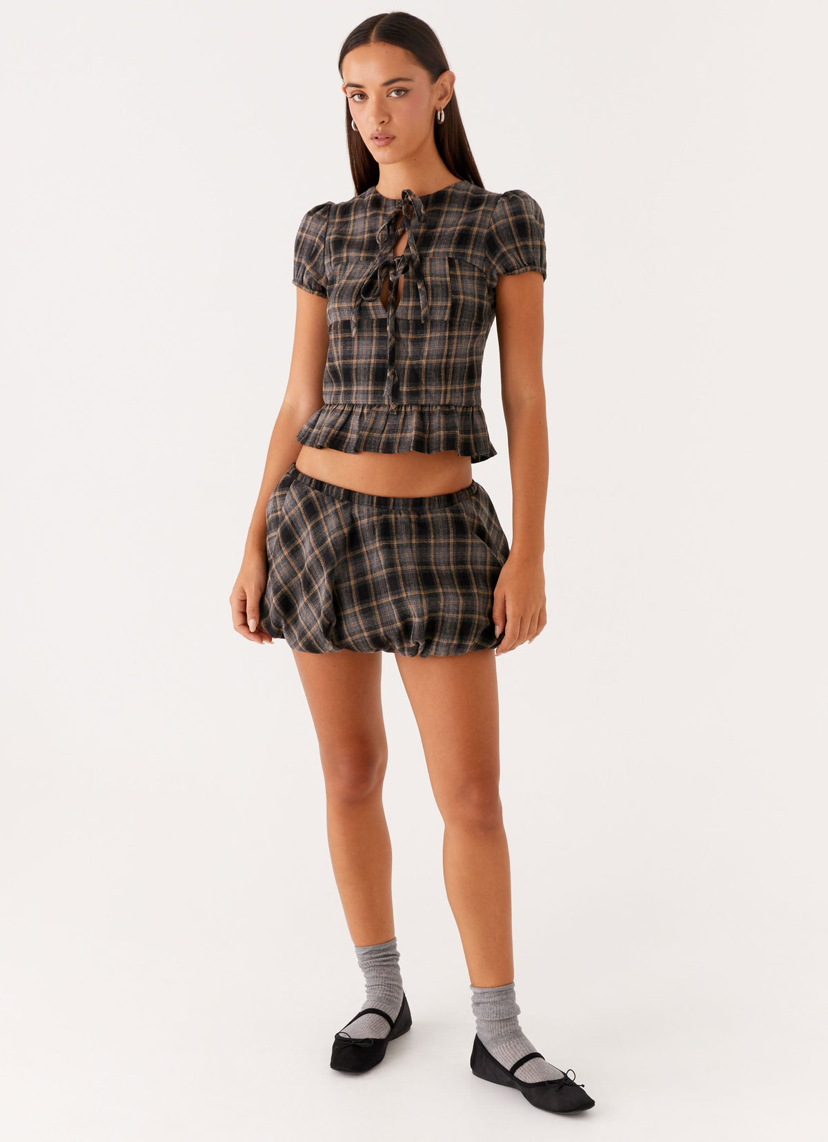 Lucia Mini Skirt - Brown Check