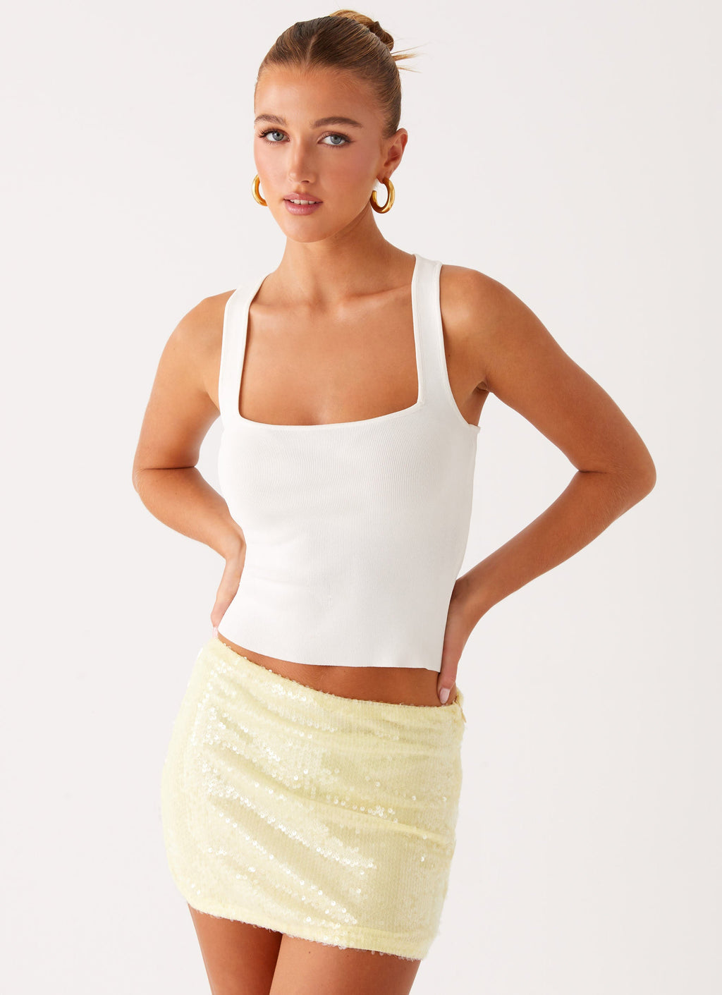 Nostalgic Nights Sequin Mini Skirt - Lemon Spritz