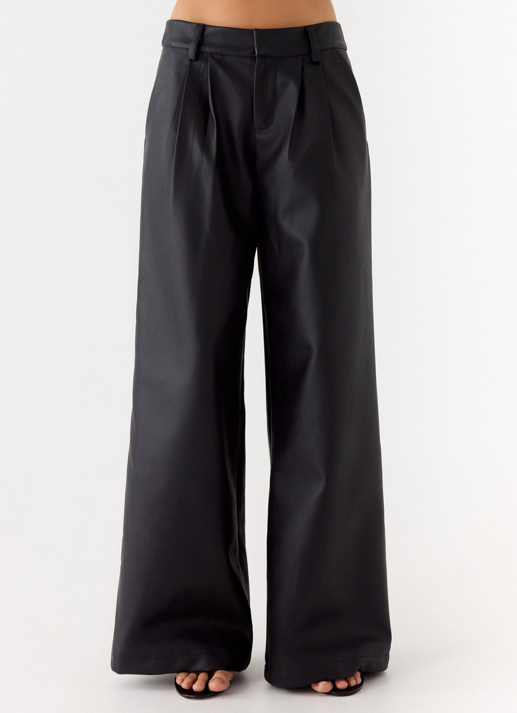 Samuel Low Rise Faux Leather Pants - Black